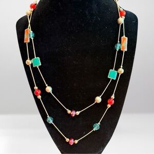 Christmas Gold Tone Beaded Double Strand Necklace